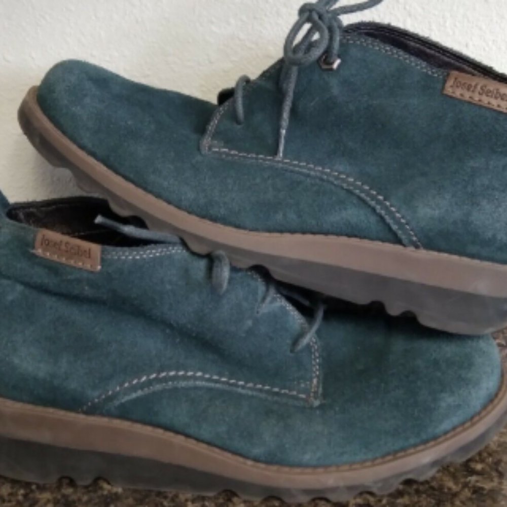 Men's Sz 10 Josef Seibel Blue Suede Leather Chukka Lace Up Boots-EUC
